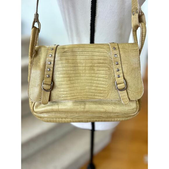 Vintage Cavalcanti Butter Yellow Studded Embossed Croc Baguette Shoulder Bag - Picture 2 of 11